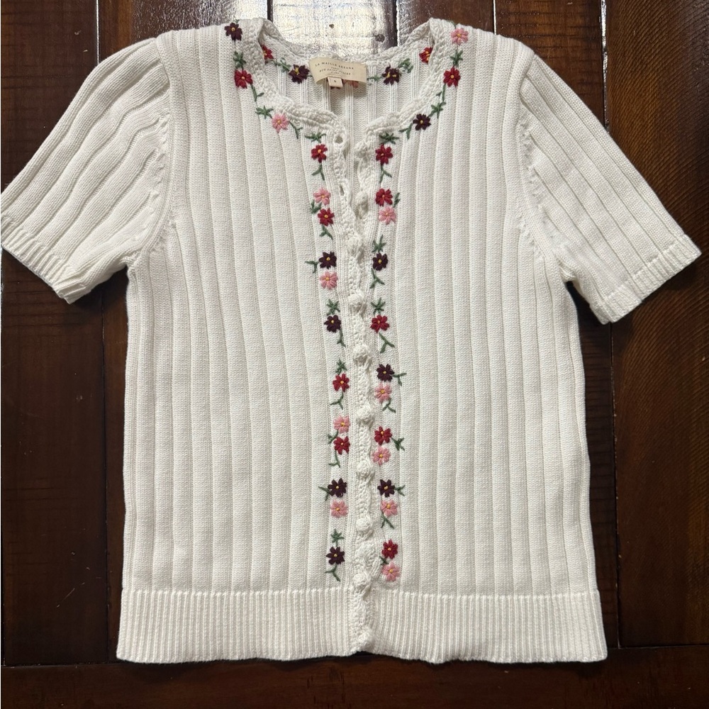Sezane white Cardigan with Floral Embroidery size S